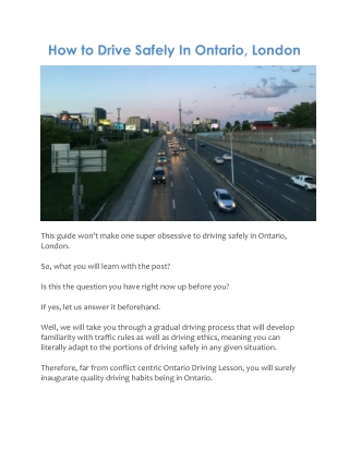 How to Drive Safely In Ontario, London