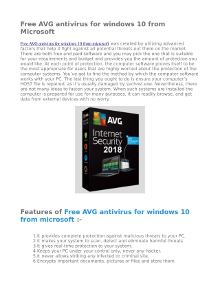 Free AVG antivirus for windows 10 from Microsoft