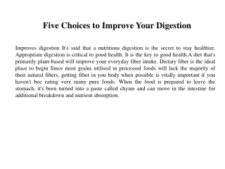 Five Choices to Improve Your Digestion