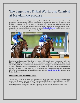 The Legendary Dubai World Cup Carnival at Meydan Racecourse