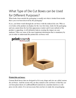 What type of Die Cut Boxes can be Used for Different Purposes