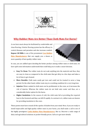 Why Rubber Mats Are Better Than Cloth Mats For Barns?