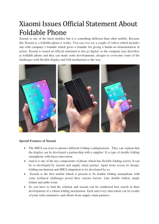 Xiaomi Issues Official Statement About Foldable Phone