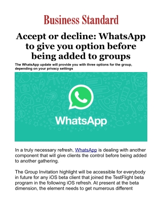 Accept or decline: WhatsApp to give you option before being added to groups