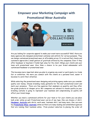 Empower your Marketing Campaign with Promotional Wear Australia
