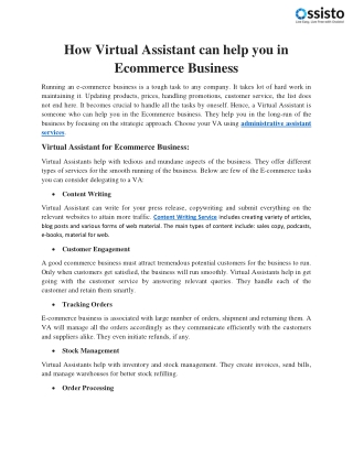 How Virtual Assistant can help you in Ecommerce Business