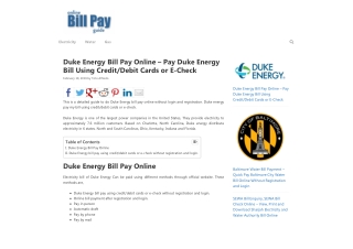 Duke Energy Bill Pay Online – Pay Duke Energy Bill Using Credit/Debit Cards or E-Check