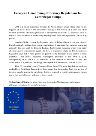 European Union Pump Efficiency Regulations for Centrifugal Pumps
