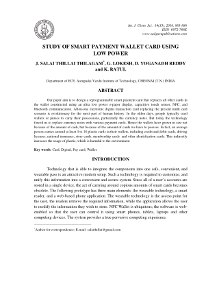 Study of Smart Payment Wallet Card Using Low Power