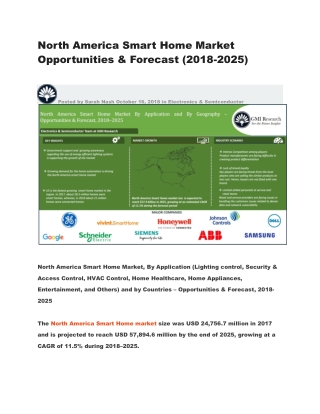 North America Smart Home Market Opportunities & Forecast (2018-2025)