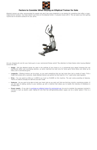 Factors to Consider When Buying an Elliptical Trainer for Sale