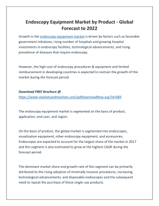 Endoscopy Equipment Market by Product - Global Forecast to 2022