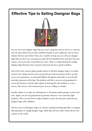 Effective Tips to Selling Designer Bags