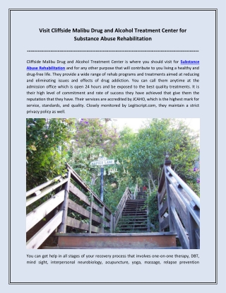 Visit Cliffside Malibu Drug and Alcohol Treatment Center for Substance Abuse Rehabilitation