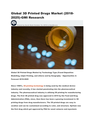Global 3D Printed Drugs Market (2018-2025)-GMI Research