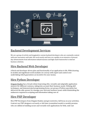 Back End Development Services