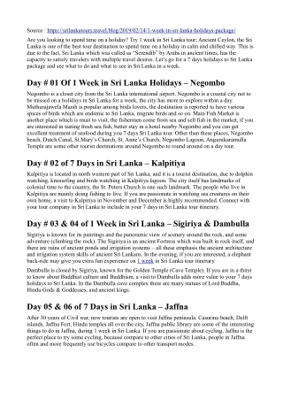 1 Week in Sri Lanka Holidays Package
