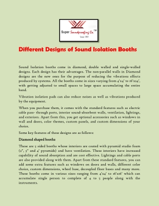 Different Designs of Sound Isolation Booths