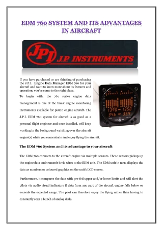 EDM 760 SYSTEM AND ITS ADVANTAGES IN AIRCRAFT