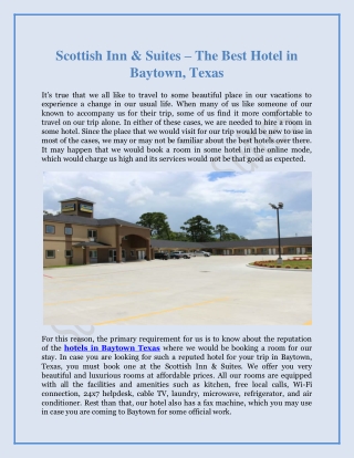 Scottish Inn & Suites – The Best Hotel in Baytown, Texas