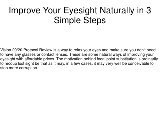 Improve Your Eyesight Naturally in 3 Simple Steps