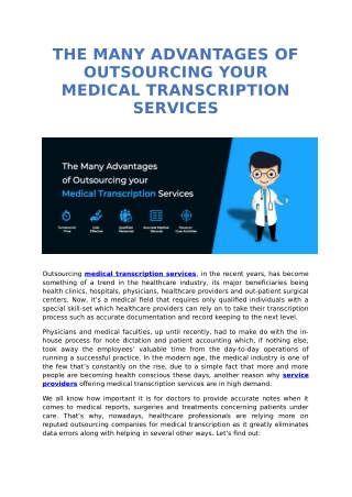 The Many Advantages of Outsourcing your Medical Transcription Services