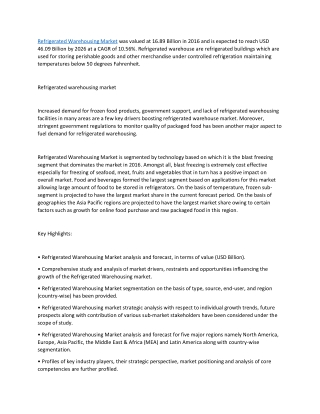 Refrigerated Warehousing Market