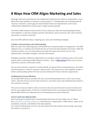 8 Ways How CRM Aligns Marketing and Sales