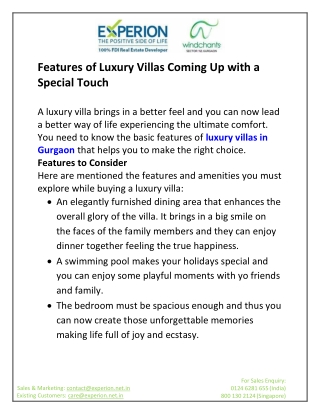 Features of Luxury Villas Coming Up with a Special Touch