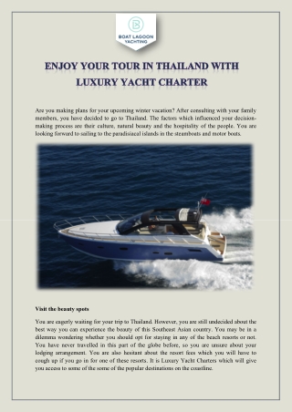 ENJOY YOUR TOUR IN THAILAND WITH LUXURY YACHT CHARTER