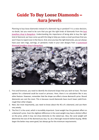 Guide To Buy Loose Diamonds – Aura Jewels