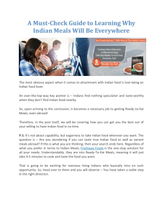 A Must-Check Guide to Learning Why Indian Meals Will Be Everywhere