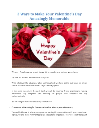 3 Ways to Make Your Valentine’s Day Amazingly Memorable