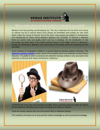 Why is detective training institute in Mumbai essential