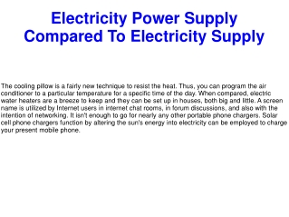 Electricity Power Supply Compared To Electricity Supply