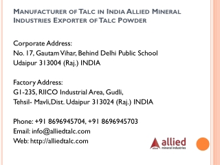 Manufacturer of Talc in India Allied Mineral Industries Exporter of Talc Powder