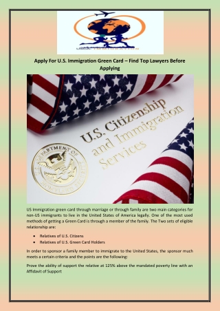 Apply For U.S. Immigration Green Card – Find Top Lawyers Before Applying