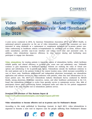 Video Telemedicine Market Trends Estimates High Demand By 2026