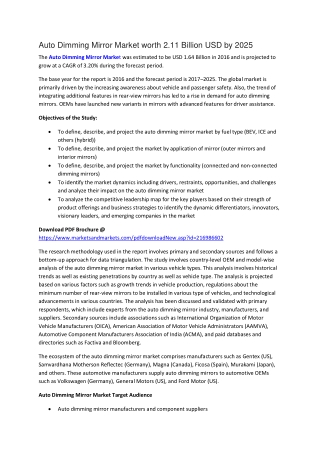 Auto Dimming Mirror Market worth 2.11 Billion USD by 2025
