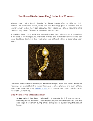 Traditional Nath (Nose Ring) for Indian Women’s