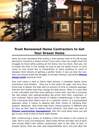 Trust Renowned Home Contractors to Get Your Dream Home