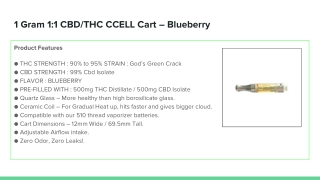 1 Gram 1:1 CBD/THC CCELL Cart – Blueberry