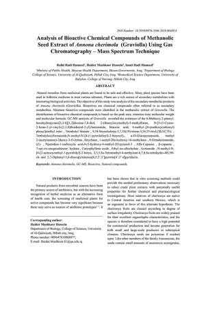 Analysis of Bioactive Chemical Compounds of Methanolic Seed Extract of Annona cherimola (Graviolla).