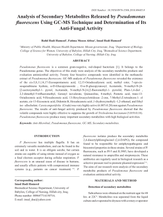 Analysis of Secondary Metabolites Released by Pseudomonas fluorescens Using GC-MS Technique and Determination of Its Ant