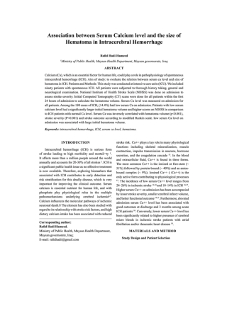 Association between Serum Calcium level and the size of Hematoma