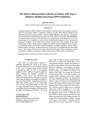 The risk of Rheumatoid Arthritis in patient with type 2 Diabetes Mellitus receiving DPP4