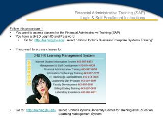 Financial Administrative Training (SAP) Login & Self Enrollment Instructions