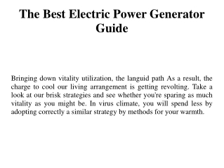 The Best Electric Power Generator Guide