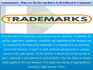 Trademarks411 - What Are The Dos And Don’ts To Be Followed In Trademarks?