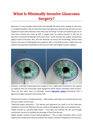 What Is Minimally Invasive Glaucoma Surgery? - Arohi Eye Hospital